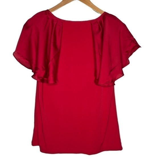 Simonton Says red satin short flutter sleeve career blouse Sz S - Picture 2 of 5